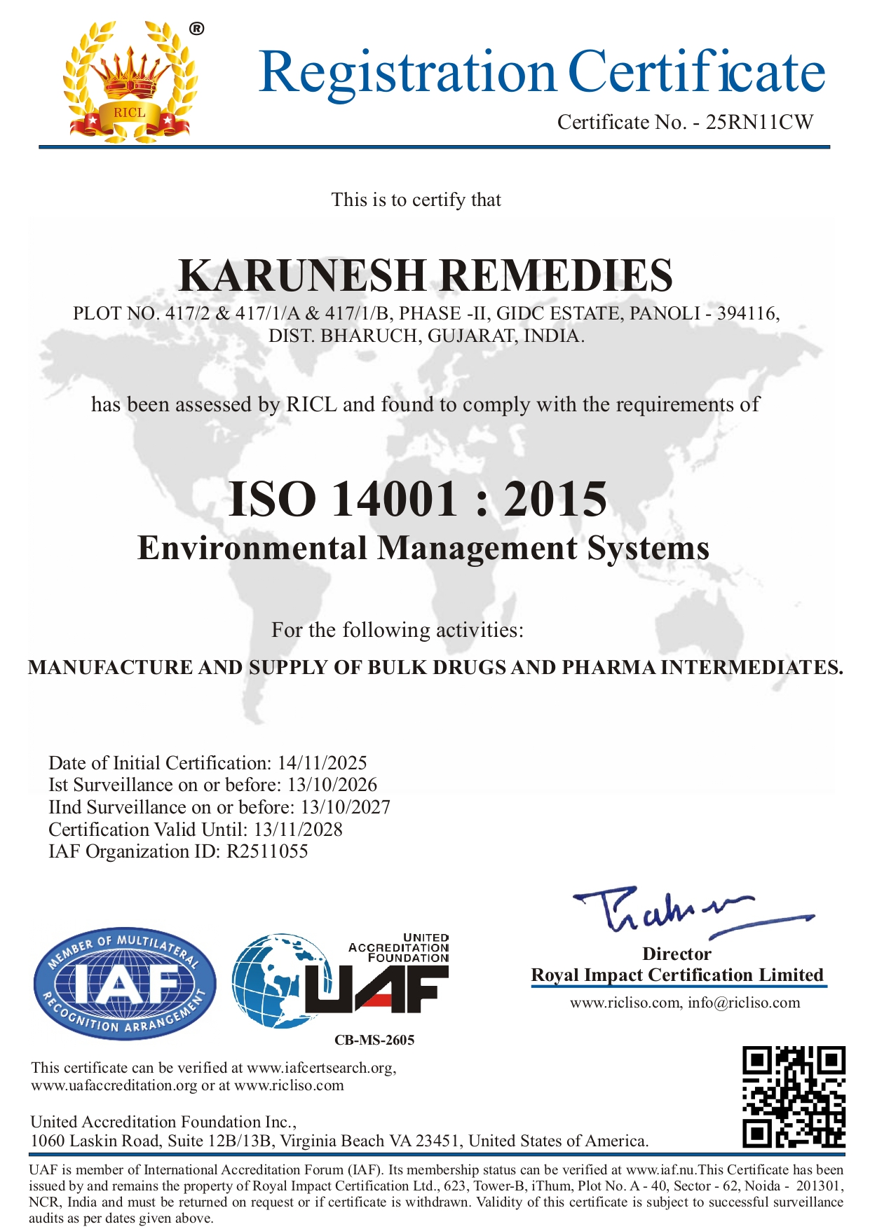 ISO 14001 Certificate